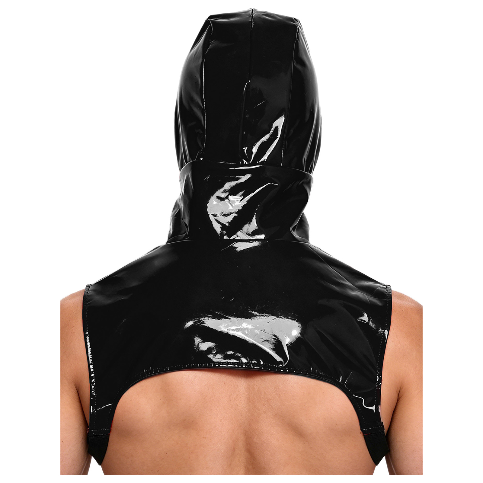 Leather Work Vest - Mens PU Leather Hooded Collar with