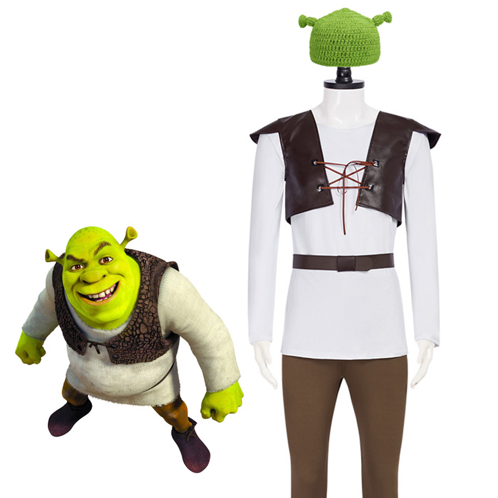 Leather Work Vest - Shrek Cosplay Costumes Green Hat Shrek