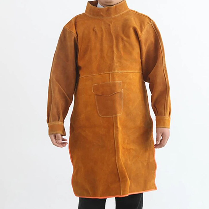 Leather Work Overalls - Cowhide Leather Welding Clothes,105CM Long Heavy