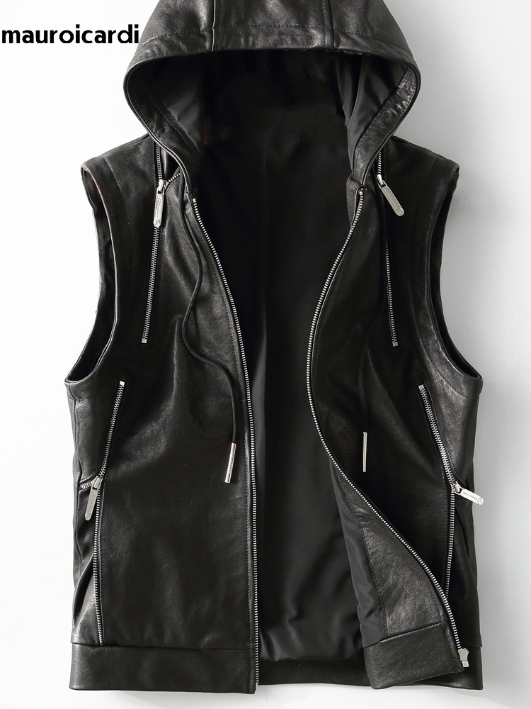 Leather Work Vest - Mauroicardi Spring Autumn Luxury Elegant Cool