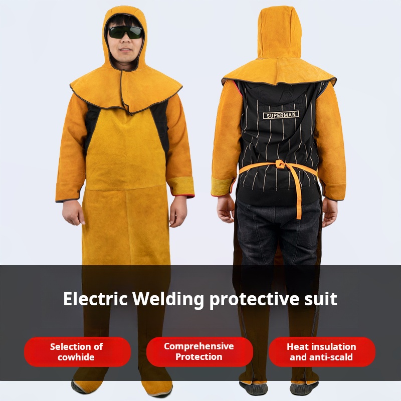 Leather Work Overalls - Welder protective equipment, cowhide foot covers,