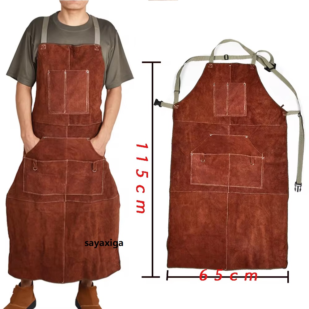 Leather Work Overalls - Cowhide Welding suit Apron Washable Heat