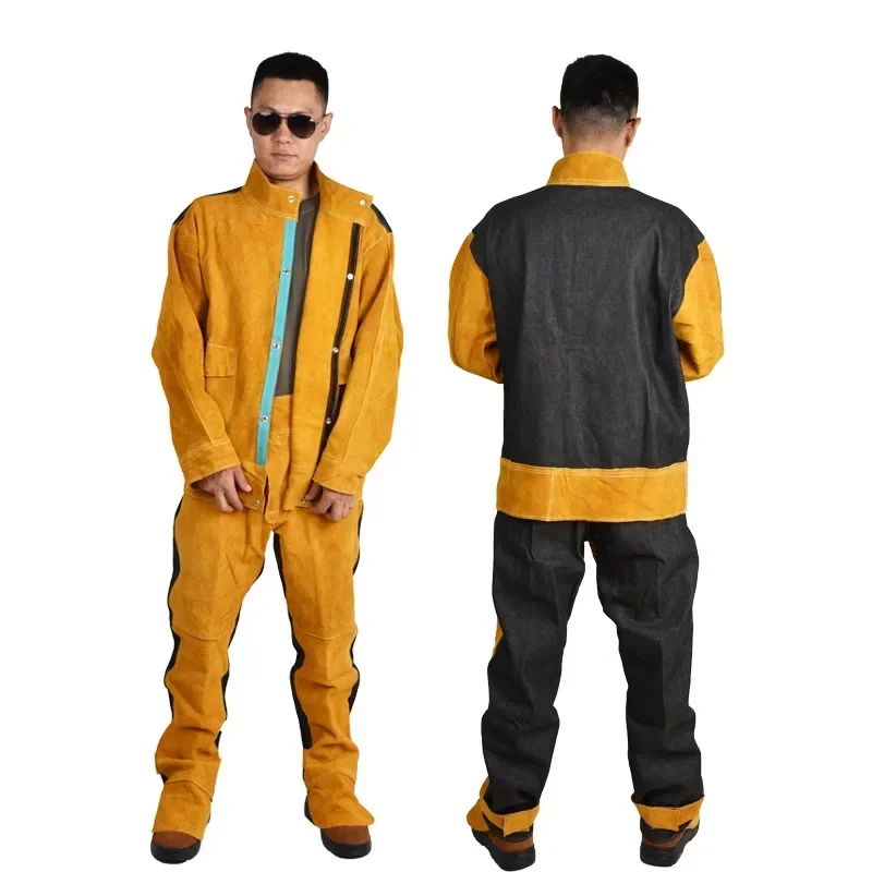 Leather Work Overalls - Workplace Safety Clothing Cowhide Welding Work