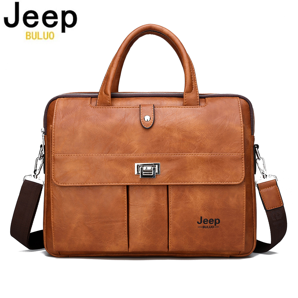 Leatherwork Bag - Jeep Buluo Men's Leather Briefcase 14