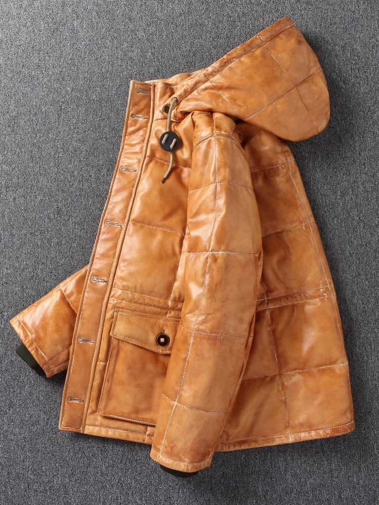 Winter Mens Sheepskin Genuine  - Leather Work Jacket With Hood recension och pris
