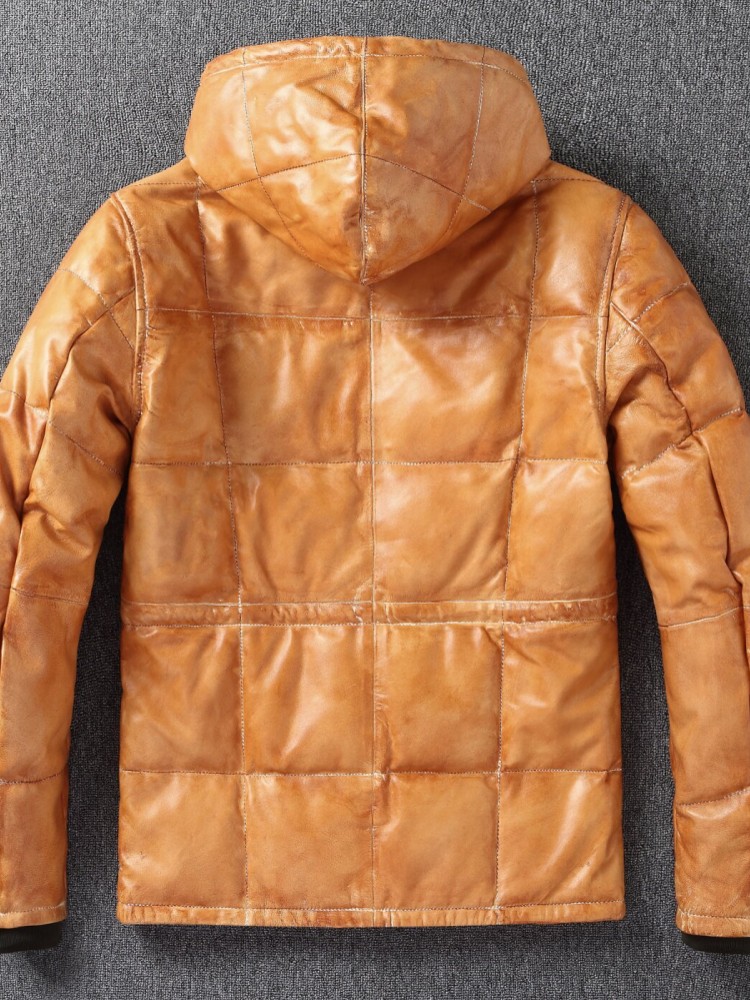 Winter Mens Sheepskin Genuine  - Leather Work Jacket With Hood recension och pris