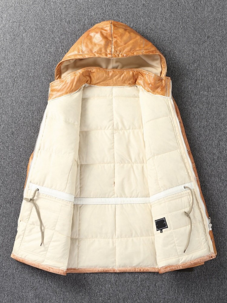 Winter Mens Sheepskin Genuine  - Leather Work Jacket With Hood recension och pris