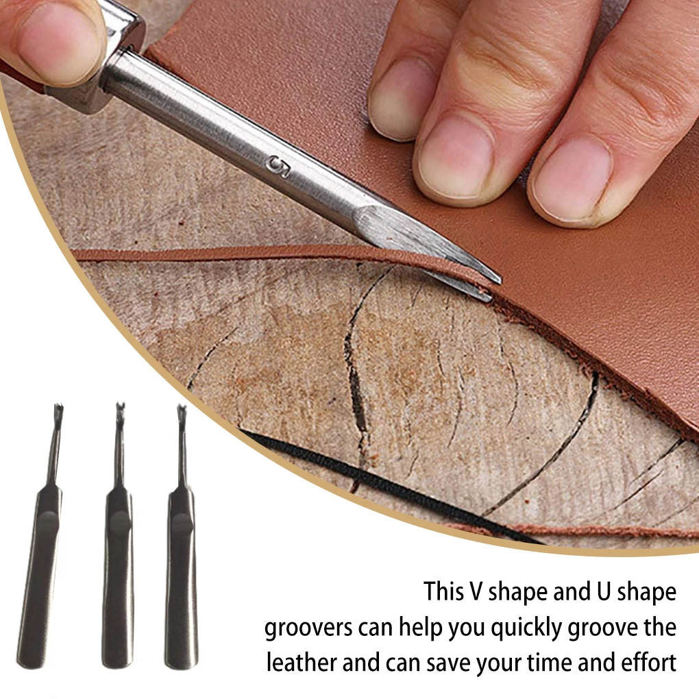 3Pcs Leather Groover Kit U V S - Leatherwork Edge Beveler recension och pris