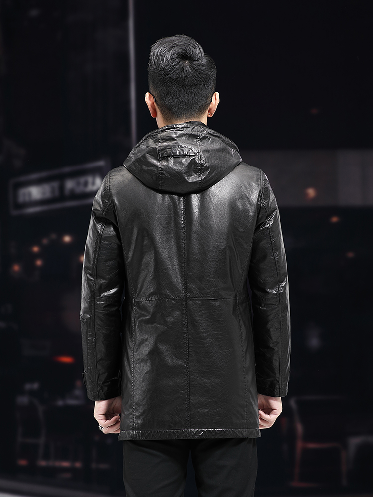 Men Winter Warm Mid Long Oil W - Leather Work Jacket With Hood recension och pris