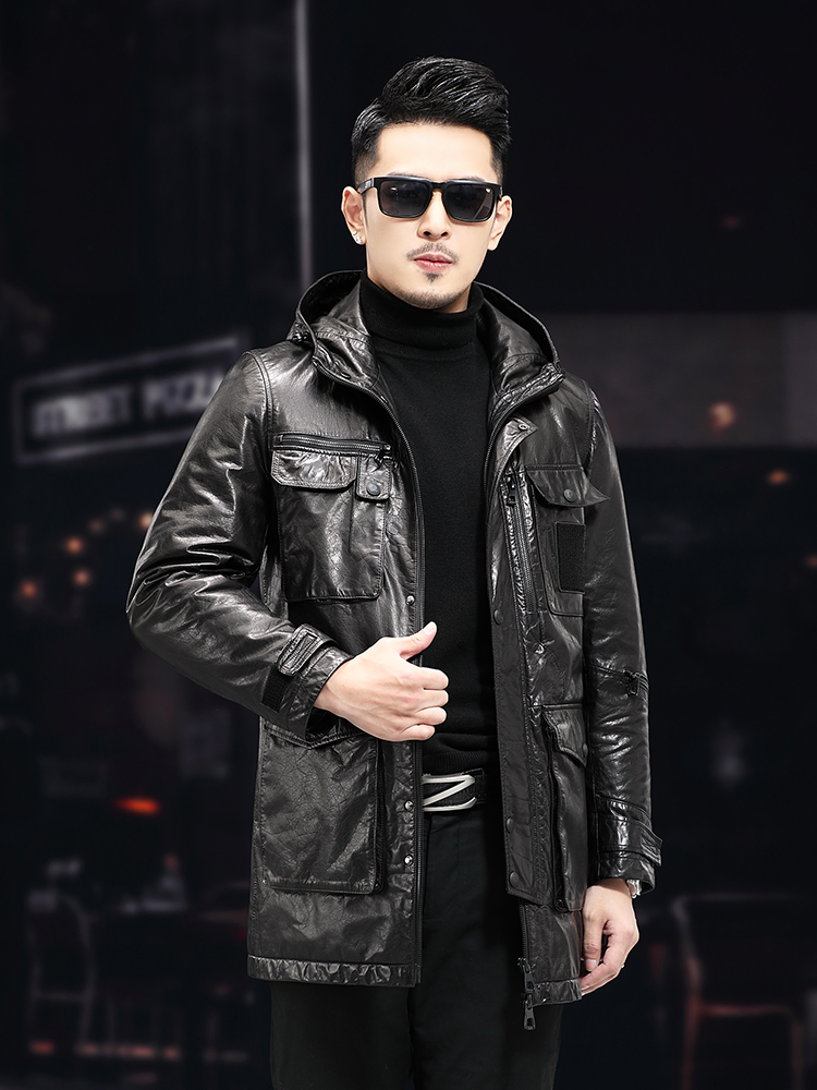 Men Winter Warm Mid Long Oil W - Leather Work Jacket With Hood recension och pris