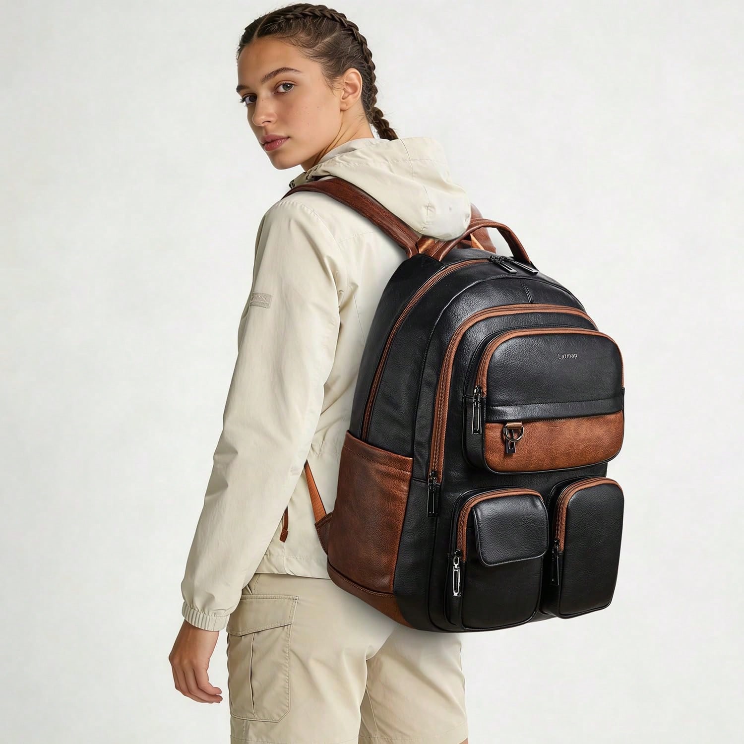 LATMAP Vegan Leather Backpack  - Leather Work Womens Backpack recension och pris