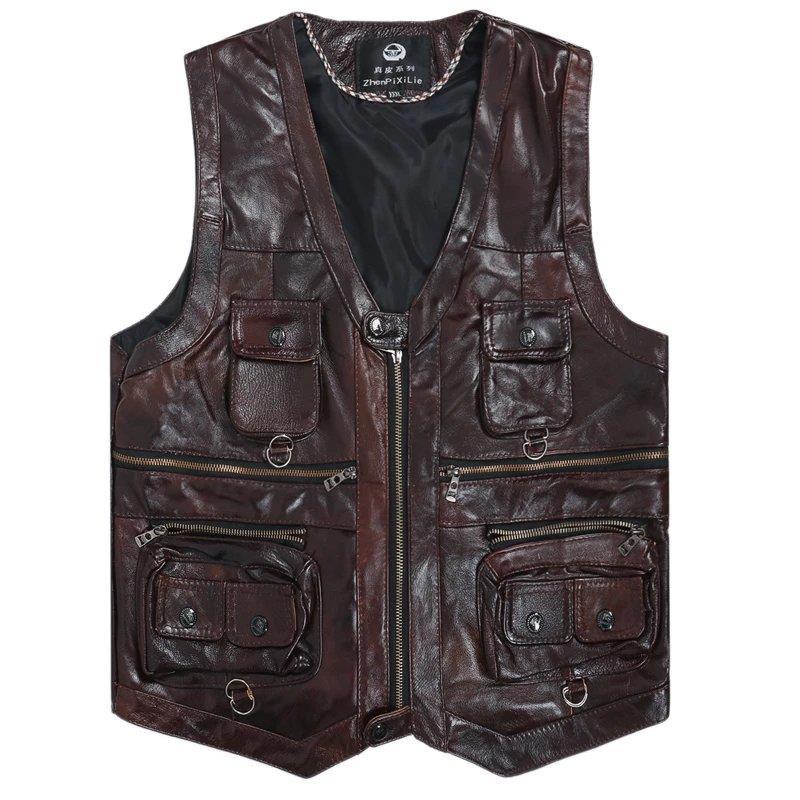 2025 Cowhide Genuine Leather V - Leather Work Vest recension och pris