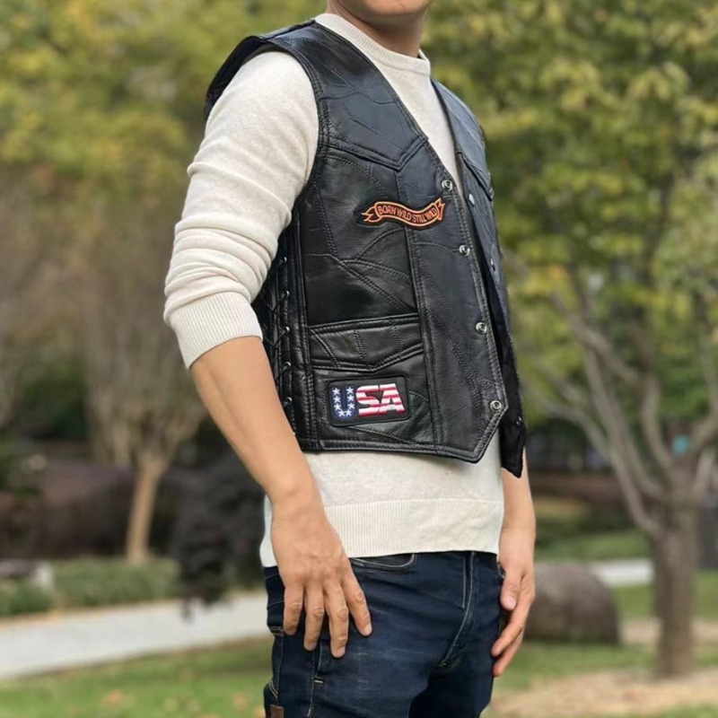 NEW Motorcycle Vests Men Cafe  - Leather Work Vest recension och pris