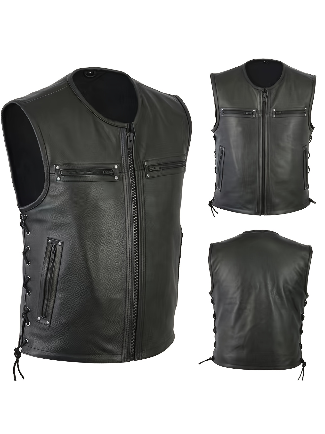 Men Solid Color Vest Motorcycl - Leather Work Vest For Men recension och pris