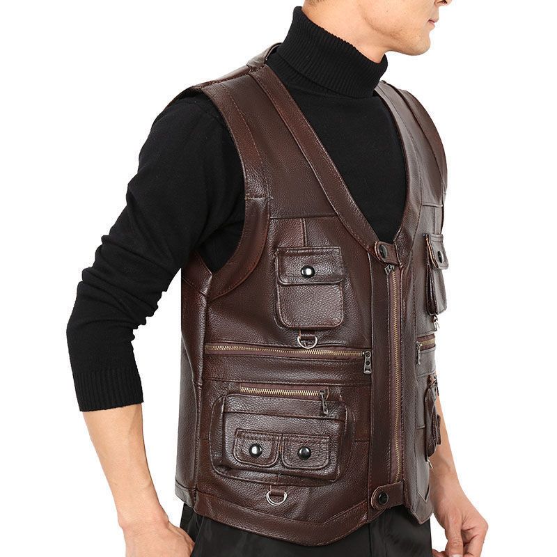 Cowhide Genuine Leather Vest W - Leather Work Vest recension och pris