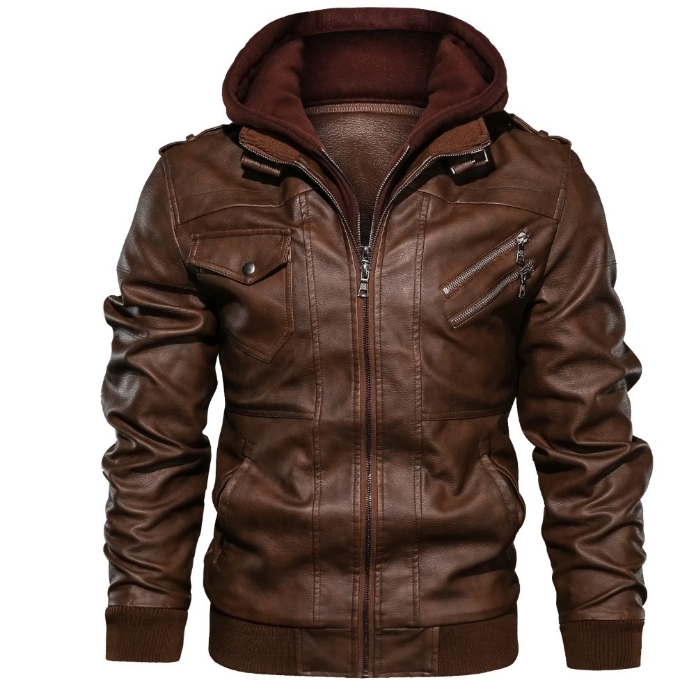 Men Hooded Coats Pu Jackets Zi - Leather Work Jacket With Hood recension och pris