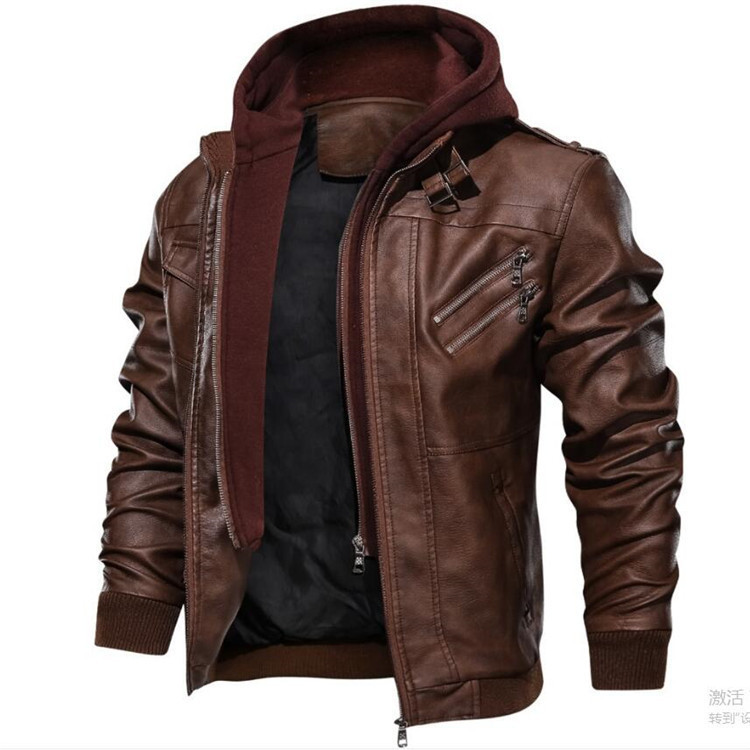 Men Hooded Coats Pu Jackets Zi - Leather Work Jacket With Hood recension och pris