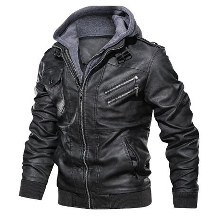 Men Hooded Coats Pu Jackets Zi - Leather Work Jacket With Hood recension och pris