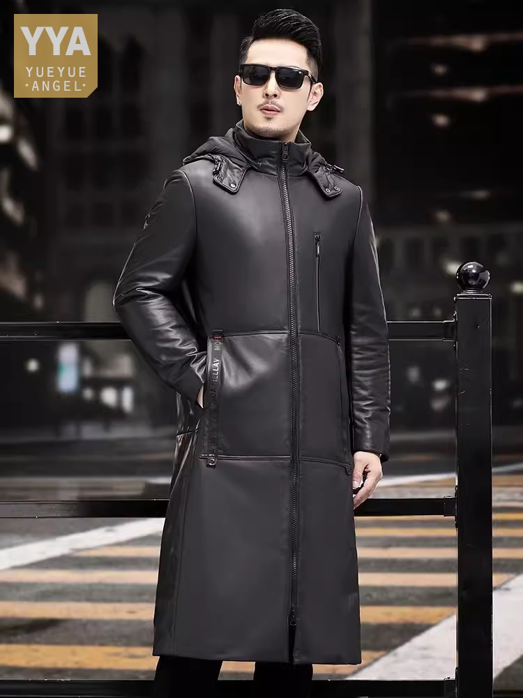 Winter Thick Warm Long Goose D - Leather Work Jacket With Hood recension och pris