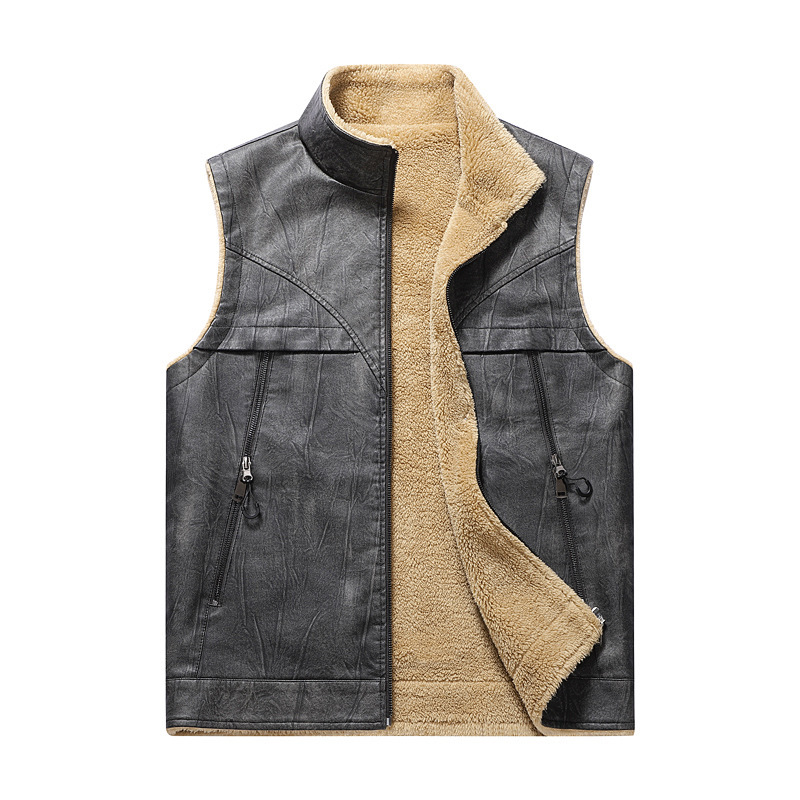 Autumn and Winter New Plush PU - Leather Work Vest For Men recension och pris