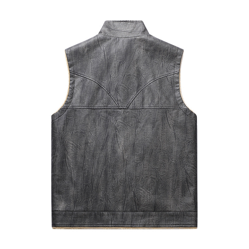 Autumn and Winter New Plush PU - Leather Work Vest For Men recension och pris