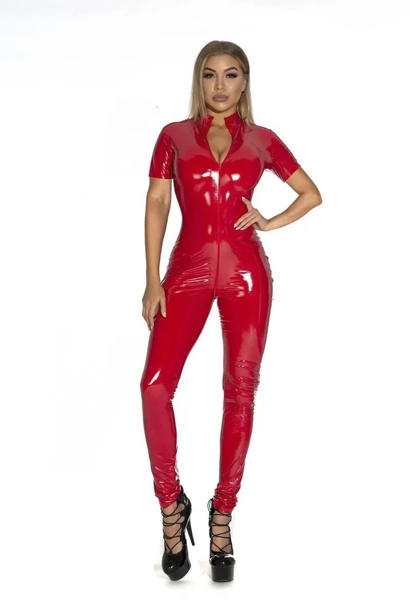 Women's Wet Look Shiny PU Faux - Leather Work Overalls recension och pris