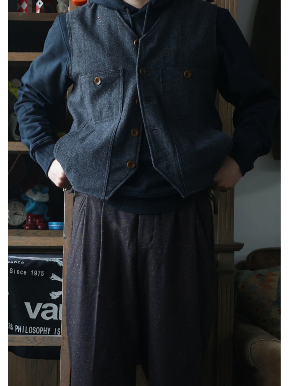 Secondorder FW24 Vintage Wool  - Leather Work Vest For Men recension och pris
