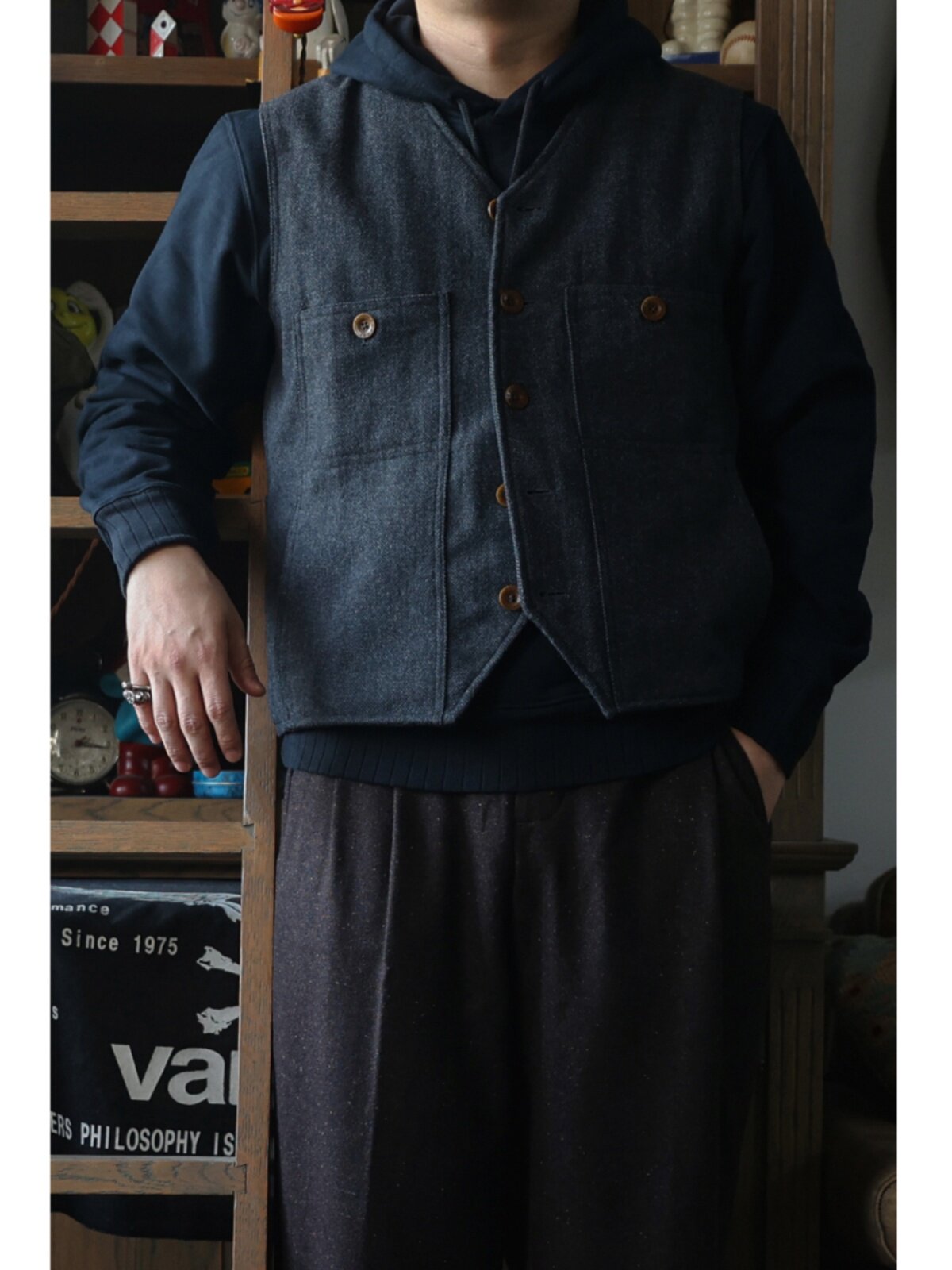 Secondorder FW24 Vintage Wool  - Leather Work Vest For Men recension och pris