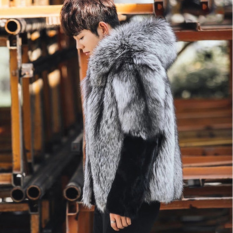2026 Men Faux Fur Fox Coats Sh - Leather Work Jacket With Hood recension och pris