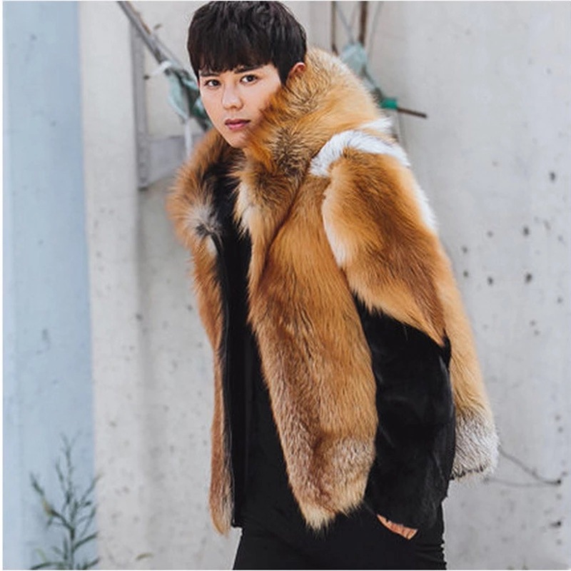 2026 Men Faux Fur Fox Coats Sh - Leather Work Jacket With Hood recension och pris