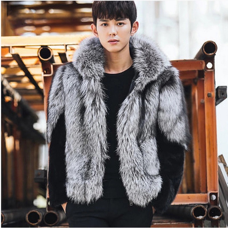 2026 Men Faux Fur Fox Coats Sh - Leather Work Jacket With Hood recension och pris