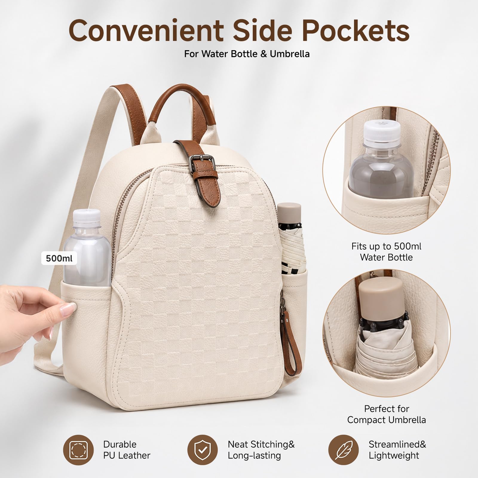 Women Embossed Checkered PU Le - Leather Work Womens Backpack recension och pris