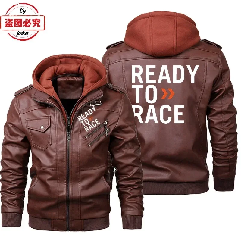 Ready To Race Logo Printed Off - Leather Work Jacket With Hood recension och pris