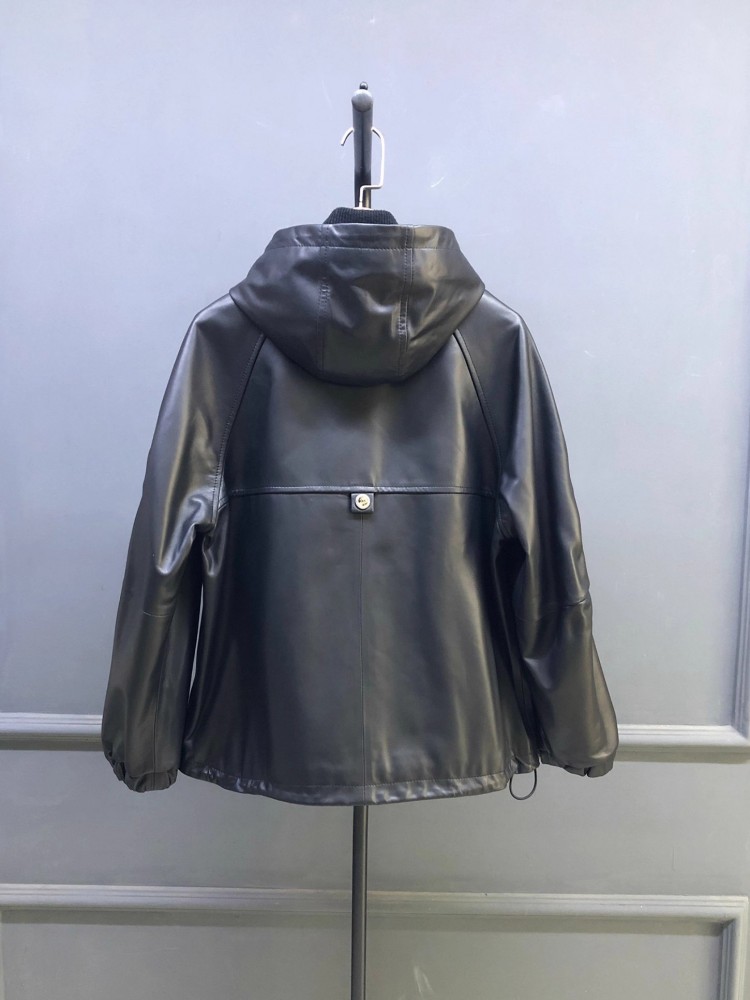 Hot Sale Autumn Women Natural  - Leather Work Jacket With Hood recension och pris