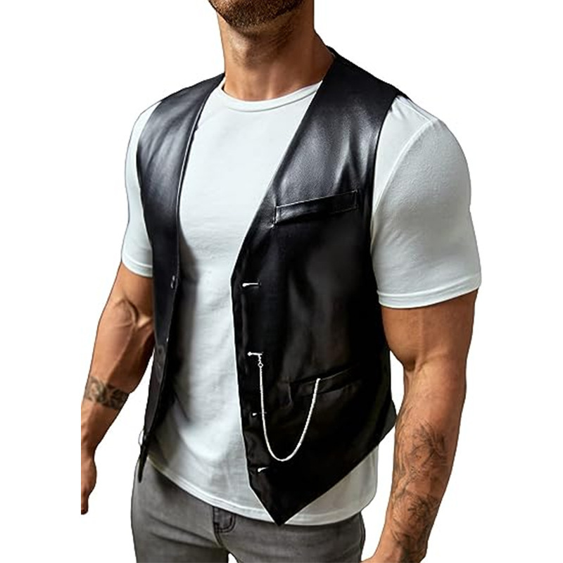 New Simple Men's PU Slim-fit L - Leather Work Vest recension och pris