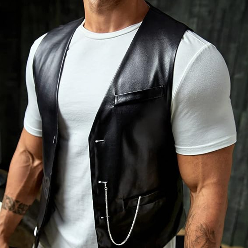 New Simple Men's PU Slim-fit L - Leather Work Vest recension och pris