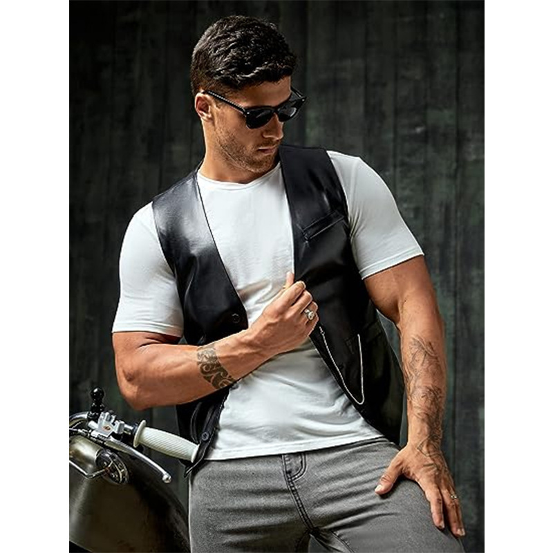New Simple Men's PU Slim-fit L - Leather Work Vest recension och pris