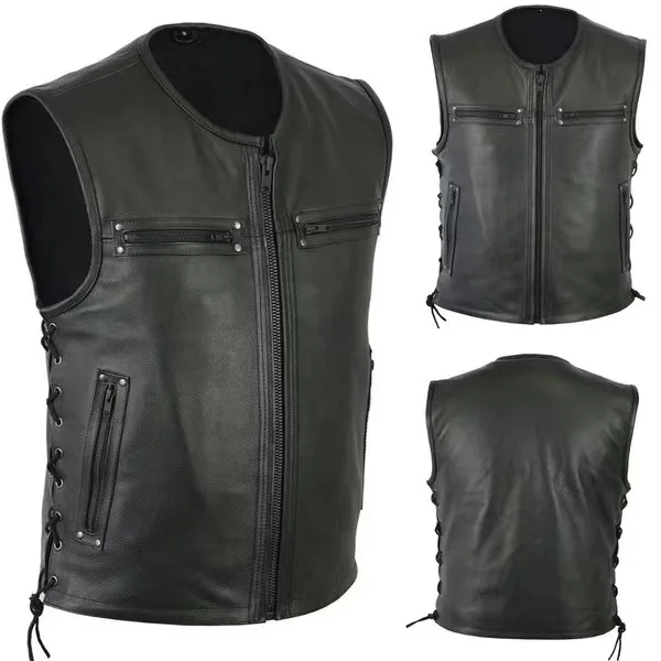 New Solid Color Stand Collar L - Leather Work Vest recension och pris