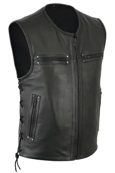 New Solid Color Stand Collar L - Leather Work Vest recension och pris