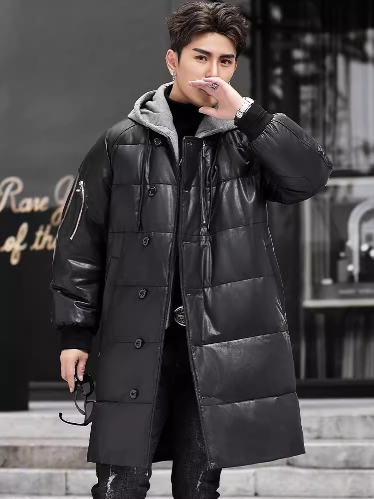Winter New Men Hooded Long Gen - Leather Work Jacket With Hood recension och pris