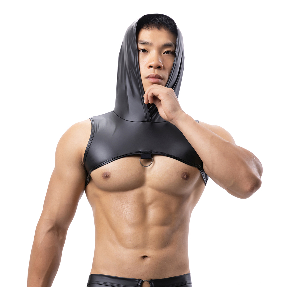 Men Faux Leather Hooded Fitnes - Leather Work Vest recension och pris
