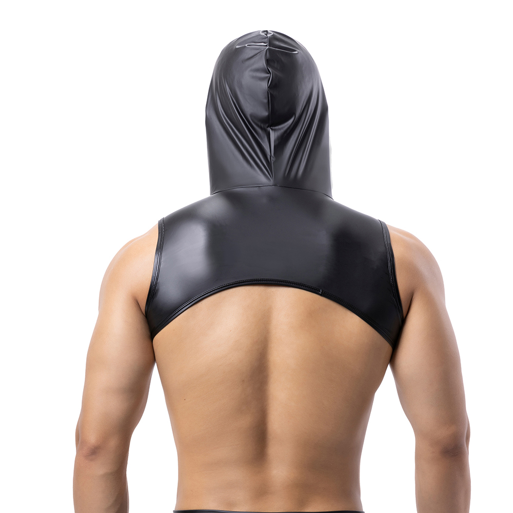 Men Faux Leather Hooded Fitnes - Leather Work Vest recension och pris