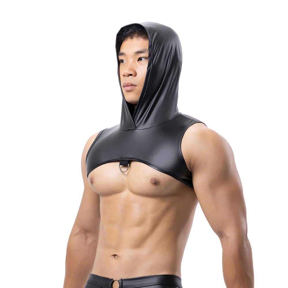 Men Faux Leather Hooded Fitnes - Leather Work Vest recension och pris