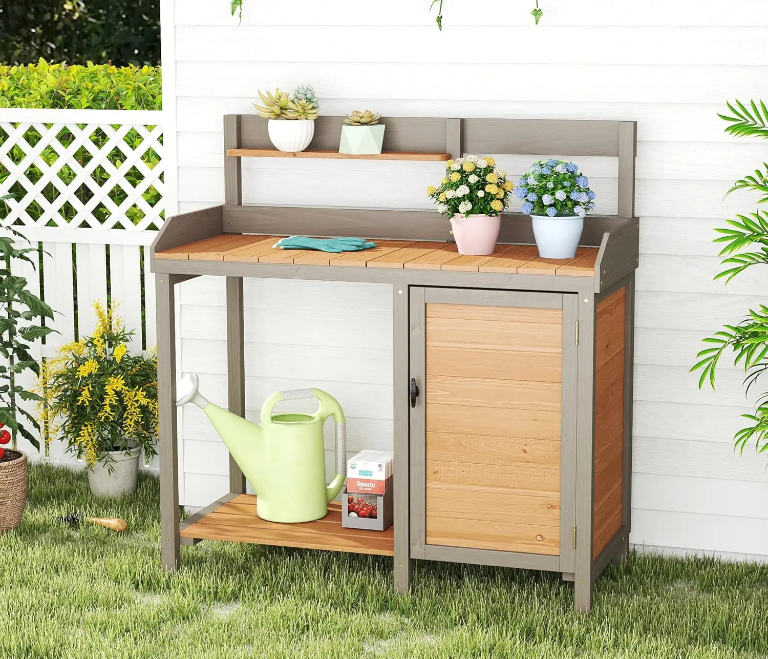 Wooden Potting Bench Table wit - Leatherwork Bench recension och pris