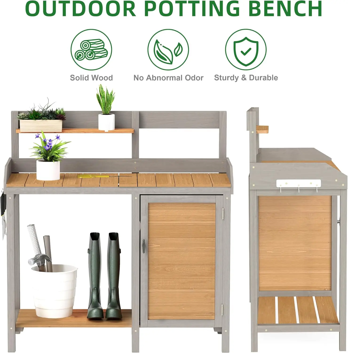 Wooden Potting Bench Table wit - Leatherwork Bench recension och pris