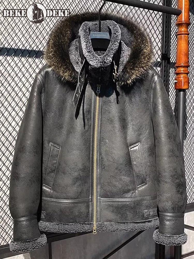 Men Winter Warm Wool Lining Sh - Leather Work Jacket With Hood recension och pris