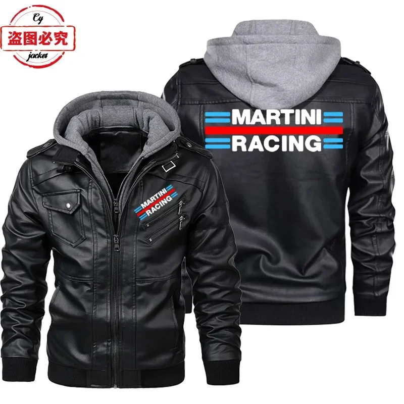 Martini Racing Logo Printed Ra - Leather Work Jacket With Hood recension och pris