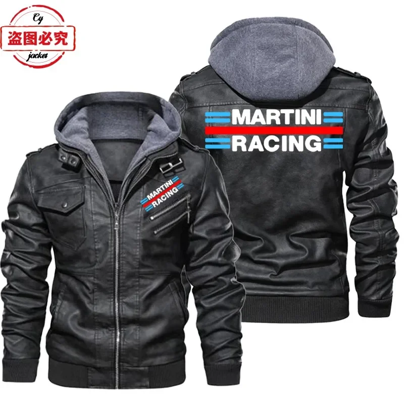 Martini Racing Logo Printed Ra - Leather Work Jacket With Hood recension och pris