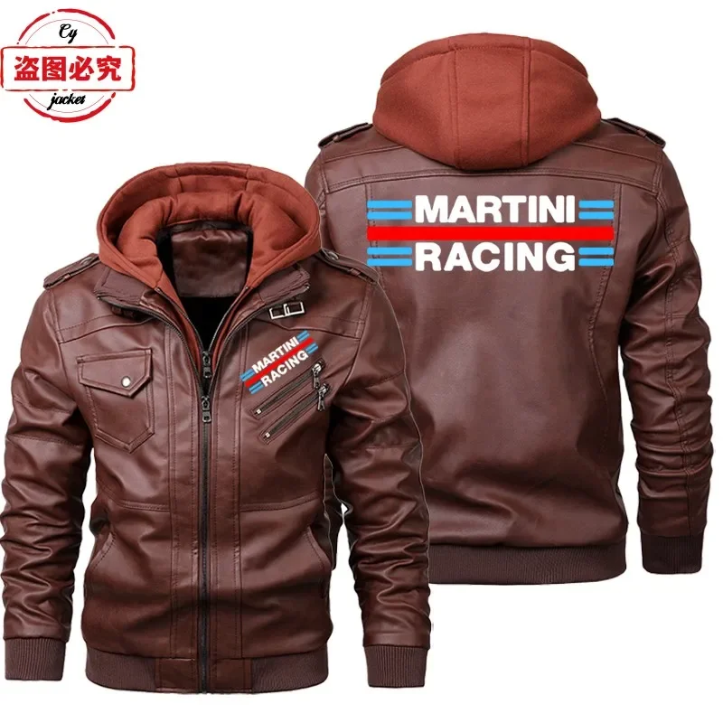 Martini Racing Logo Printed Ra - Leather Work Jacket With Hood recension och pris