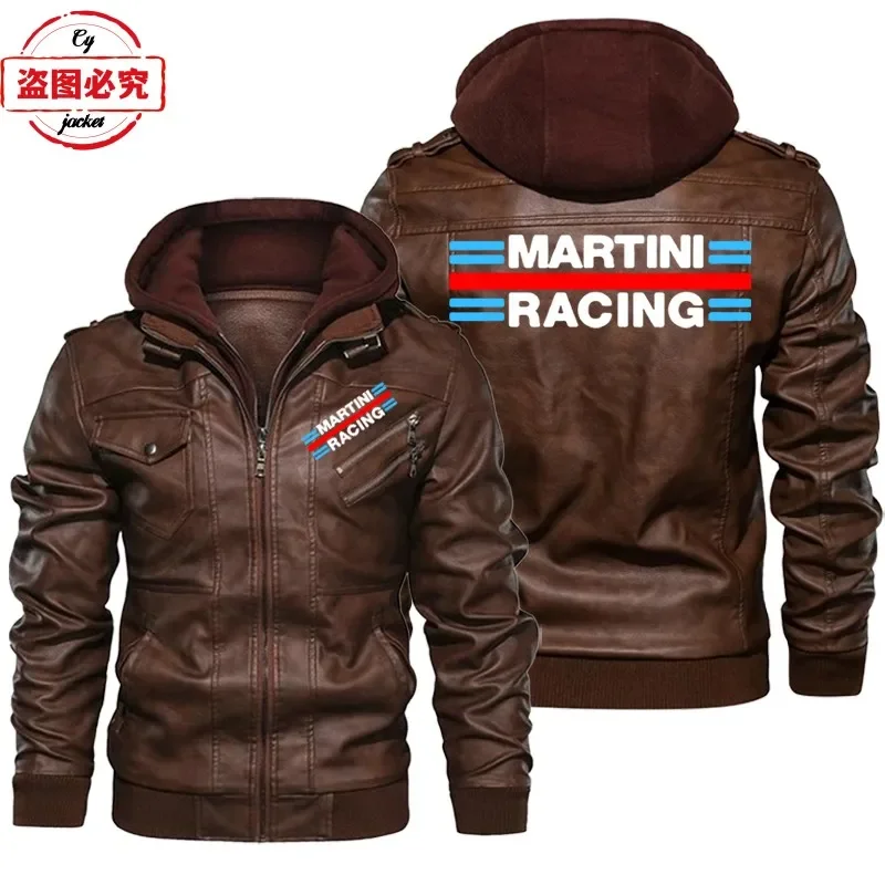 Martini Racing Logo Printed Ra - Leather Work Jacket With Hood recension och pris